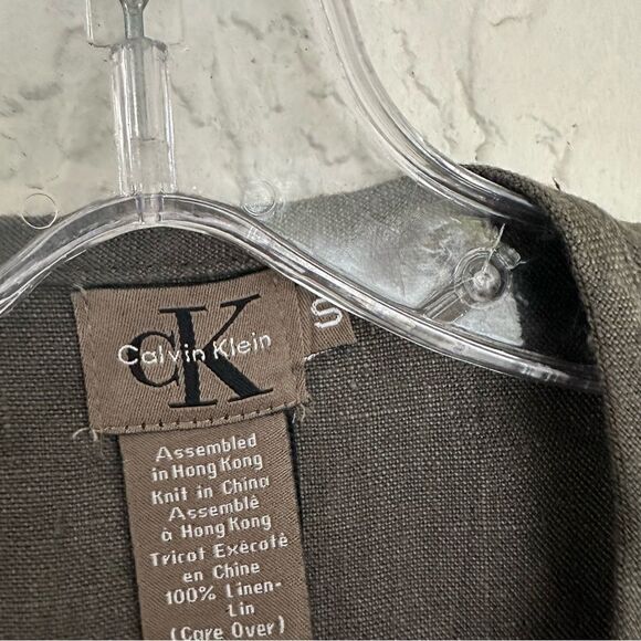 CALVIN KLEIN Linen Vest Women Size Small Knit Linen Button Front‎ Relaxed Green - Picture 2 of 5